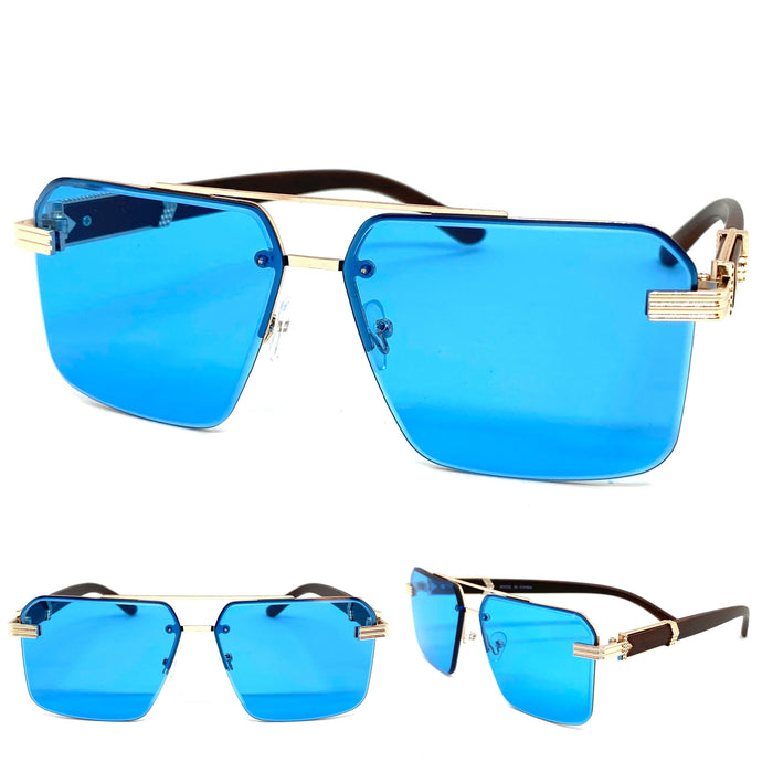 Men's Classy Elegant Luxury Designer Hip Hop Style SUNGLASSES Rose Gold & Faux Wooden Frame 96447