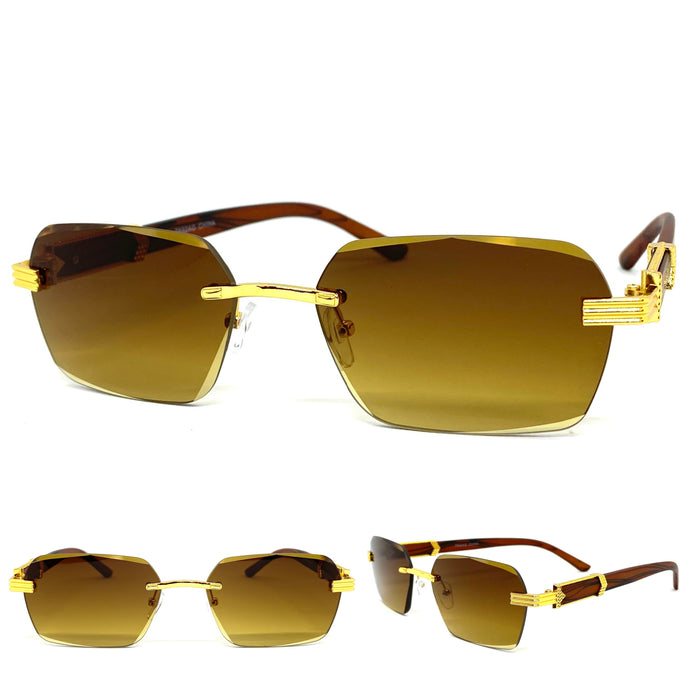 Men's Classy Elegant Luxury Retro Hip Hop Style SUNGLASSES Gold Rimless Frame 7532