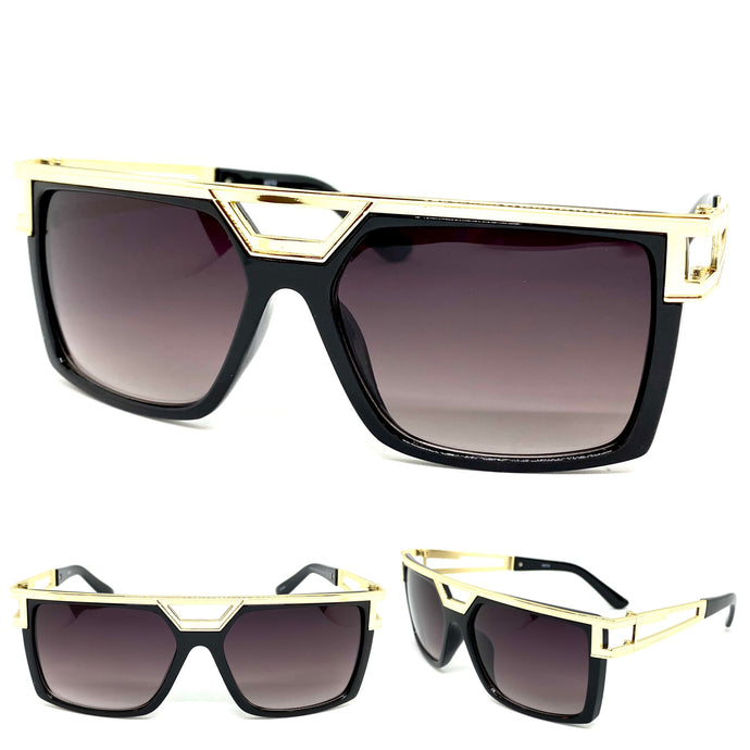 Oversized Retro Hip Hop Style SUNGLASSES Black & Gold Frame 8976