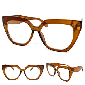 Oversized Exaggerated Retro Cat Eye Style Clear Lens EYEGLASSES Thick Brown Frame 81100