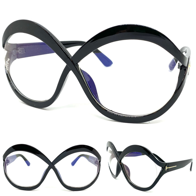 Oversized Exaggerated Vintage Retro Style Clear Lens EYEGLASSES Large Round Black Optical Frame - RX Capable 95368