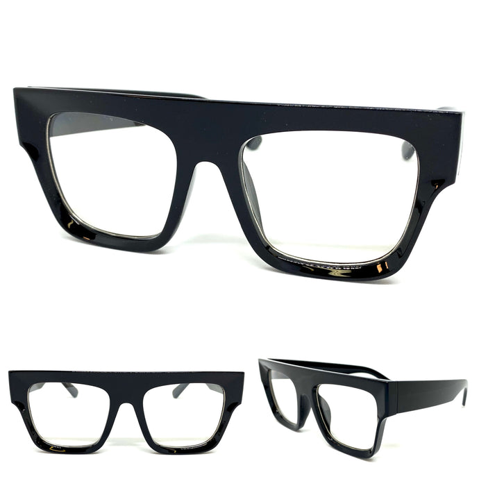 Oversized Vintage Retro Style Clear Lens EYEGLASSES Black Optical Frame - RX Capable 81127