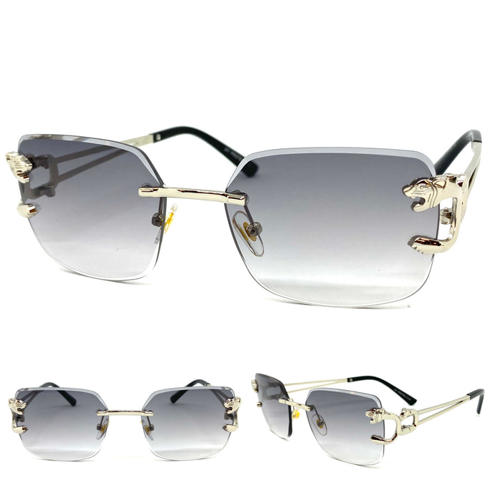 Men's Classy Elegant Luxury Modern Retro Style SUNGLASSES Rimless Silver Frame 27615