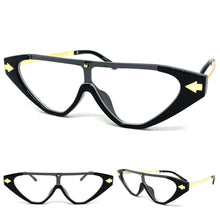 Classy Contemporary Futuristic Modern Shield Style Clear Lens EYE GLASSES Black & Gold Frame 96473