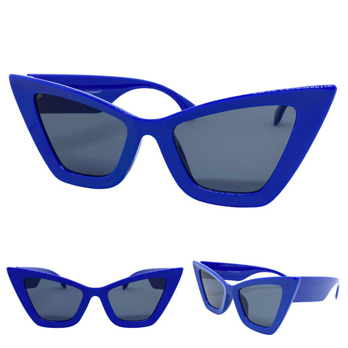 Oversized Vintage Retro Cat Eye Style SUNGLASSES Blue Frame 8407