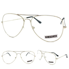 Classic Vintage Retro Aviator Style CLEAR LENS EYEGLASSES Silver Frame 84CL