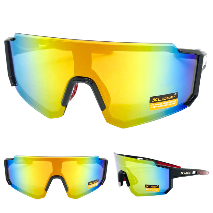 Oversized Retro Sporty Wrap Around Style SUNGLASSES Large Black Frame 3633