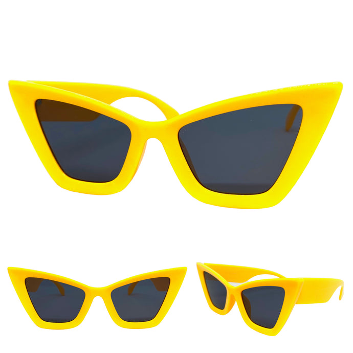 Oversized Vintage Retro Cat Eye Style SUNGLASSES Yellow Frame 8407