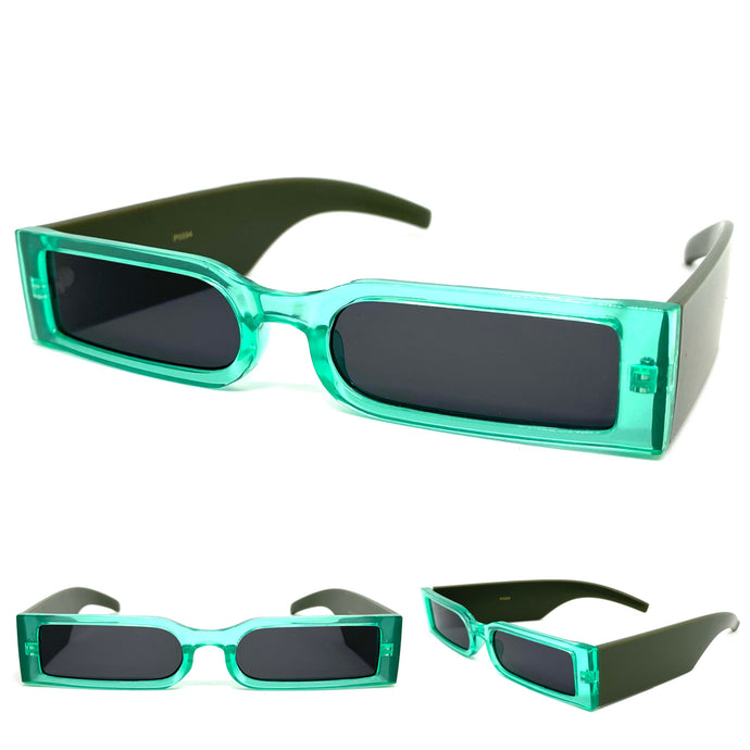 Futuristic Modern Retro Style SUNGLASSES Thin Rectangular Green Frame 80217