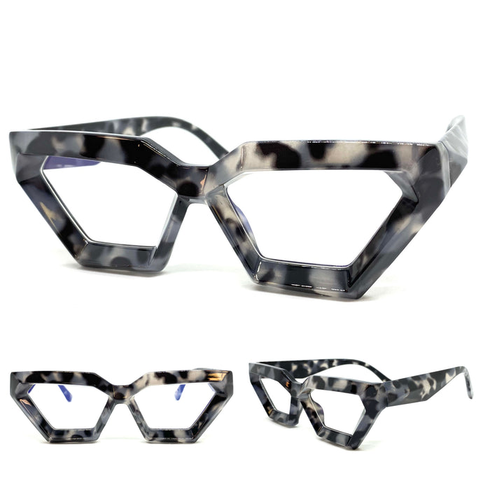 Exaggerated Modern Retro Cat Eye Style Clear Lens EYEGLASSES Thick Gray Tortoise Optical Frame - RX Capable 4079