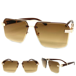 Men's Classy Elegant Luxury Designer Hip Hop Style SUNGLASSES Rose Gold & Faux Wooden Frame 96447