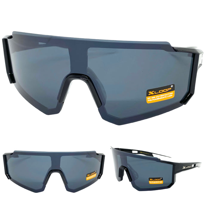 Oversized Retro Sporty Wrap Around Style SUNGLASSES Large Black Frame 3633