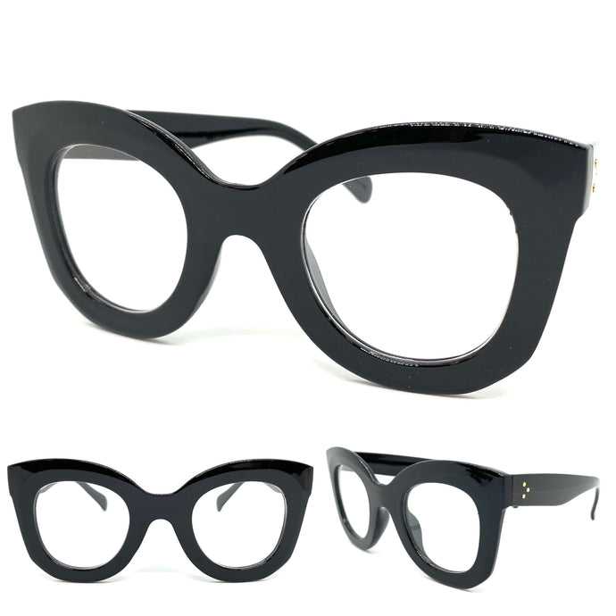 Oversized Exaggerated Retro Style Clear Lens EYEGLASSES Thick Black Optical Frame - RX Capable 1309