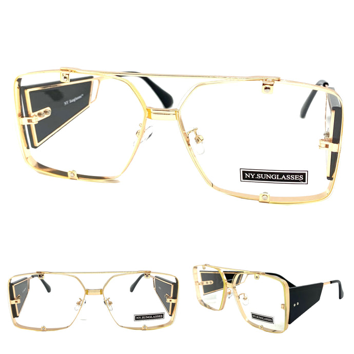 Men's Classic Vintage Retro Hip Hop Style Clear Lens EYEGLASSES Large Gold Frame 2605