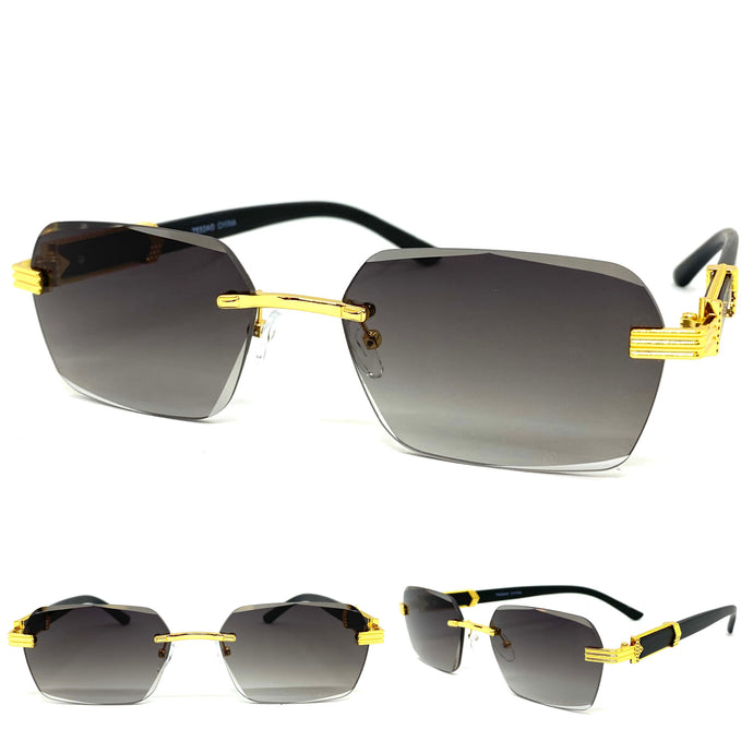 Men's Classy Elegant Luxury Retro Hip Hop Style SUNGLASSES Gold Rimless Frame 7532
