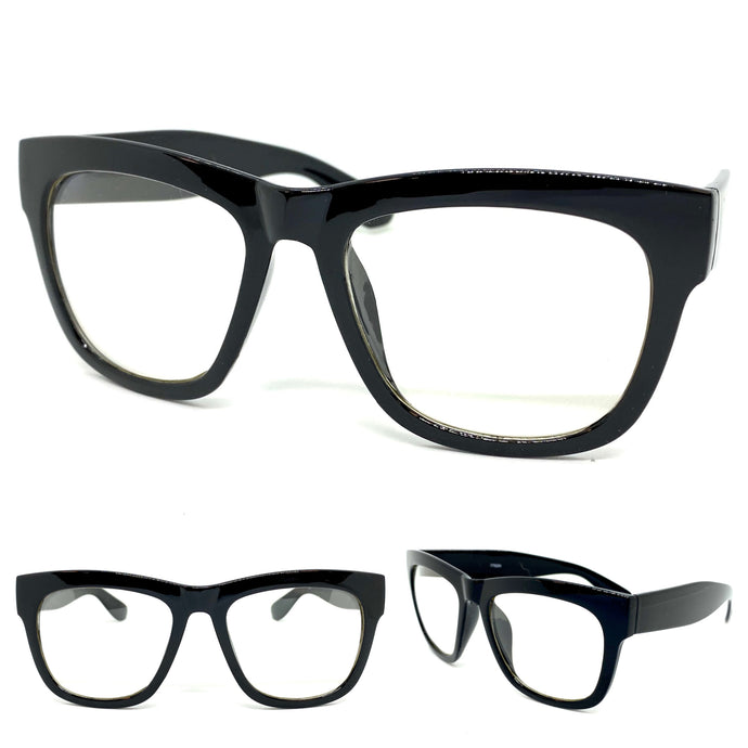 Exaggerated Classic Vintage Retro Style Clear Lens EYEGLASSES Thick Black Frame 7763