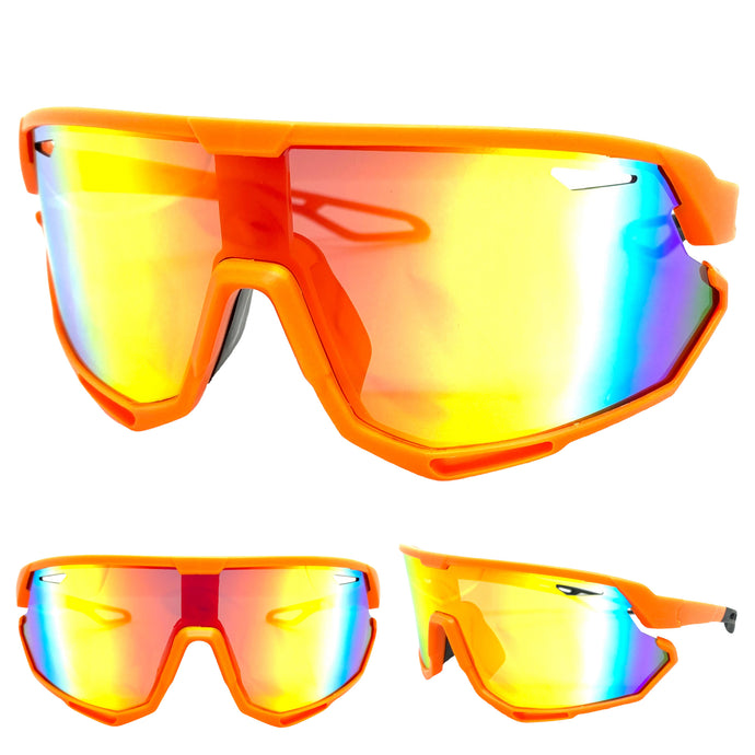 Oversized Retro Sporty Wrap Around Style SUNGLASSES Large Neon Orange Frame 5317