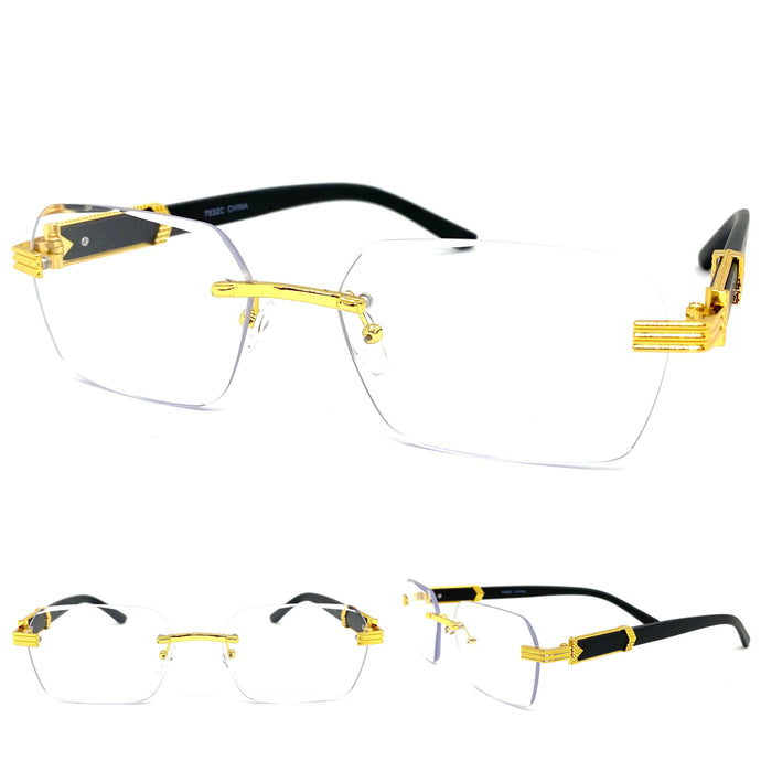 Men's Classy Elegant Luxury Retro Hip Hop Style Clear Lens EYEGLASSES Gold Rimless Frame 7532