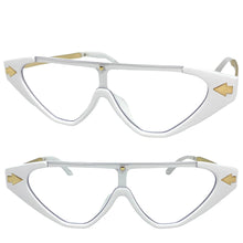 Classy Contemporary Futuristic Modern Shield Style Clear Lens EYE GLASSES White & Gold Frame 96473