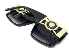 Men's Classy Elegant Luxury Designer Style SUNGLASSES Black Frame with Gold Medallion 58775