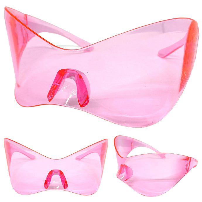 Oversized Exaggerated Modern Retro Face Shield Visor SUNGLASSES Huge Pink Frame & Lens 80347