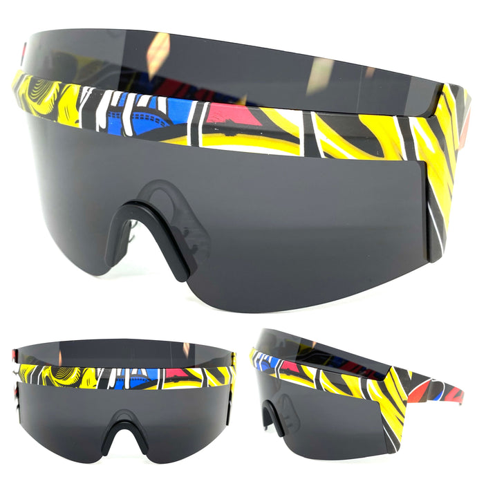 Oversized Retro Face Shield Visor Style SUNGLASSES X-Large Graffiti Frame 80267