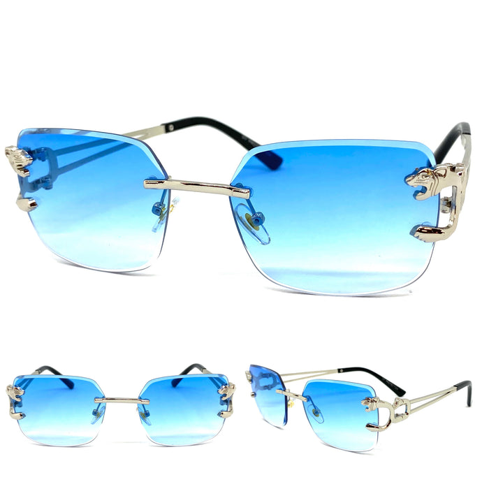 Men's Classy Elegant Luxury Modern Retro Style SUNGLASSES Rimless Silver Frame 27615