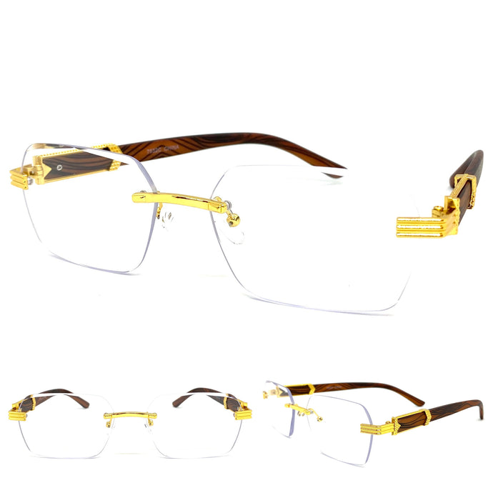 Men's Classy Elegant Luxury Retro Hip Hop Style Clear Lens EYEGLASSES Gold Rimless Frame 7532