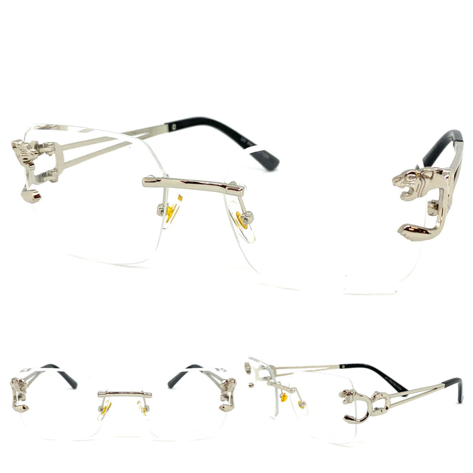 Men's Classy Elegant Luxury Modern Retro Style CLEAR LENS EYEGLASSES Rimless Silver Frame 27615
