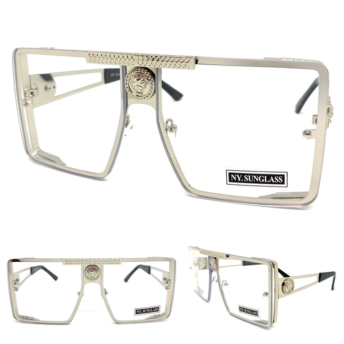 Oversized Luxury Retro Hip Hop Style Clear Lens EYEGLASSES Large Silver Frame 8173