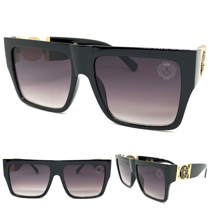 Men's Classy Elegant Luxury Designer Style SUNGLASSES Black Frame with Gold Medallion 4055