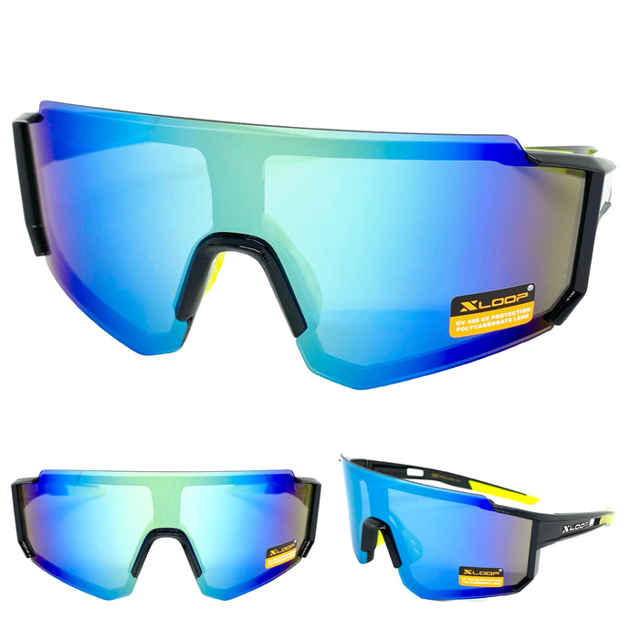 Oversized Retro Sporty Wrap Around Style SUNGLASSES Large Black Frame 3633