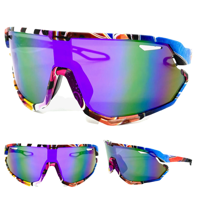 Oversized Retro Sporty Wrap Around Style SUNGLASSES Large Graffiti Frame 5318