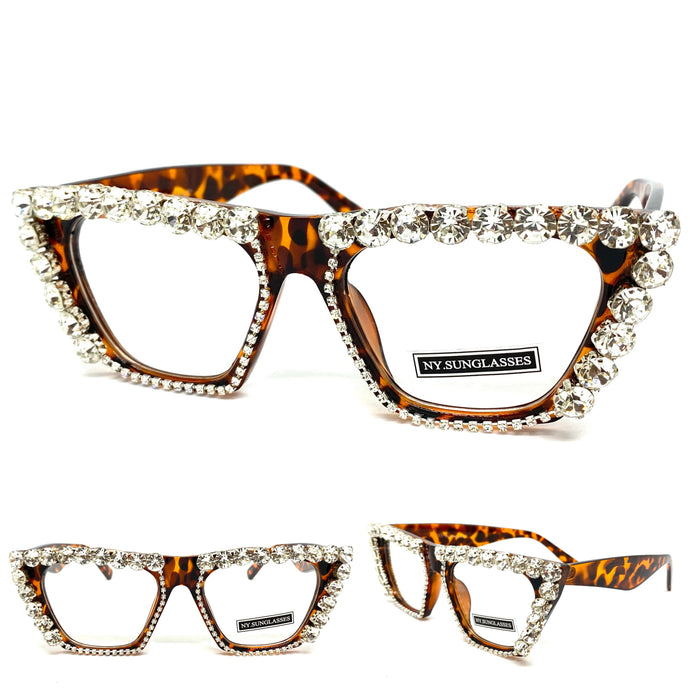 Women's Oversized Retro Cat Eye Style Clear Lens EYEGLASSES Large Funky Bling Tortoise Frame 2643