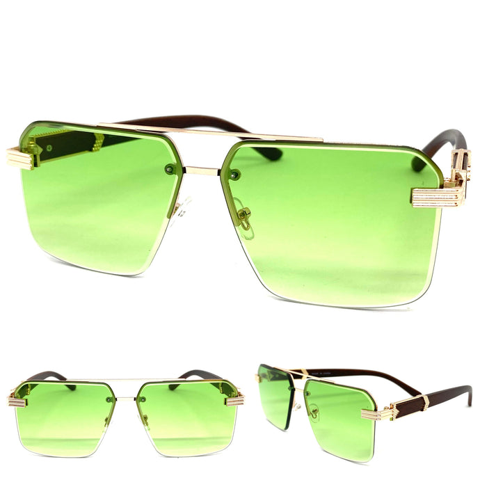 Men's Classy Elegant Luxury Designer Hip Hop Style SUNGLASSES Rose Gold & Faux Wooden Frame 96447