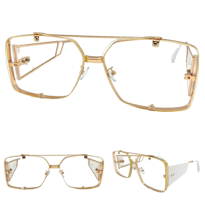 Men's Classic Vintage Retro Hip Hop Style Clear Lens EYEGLASSES Large Gold Frame 2605