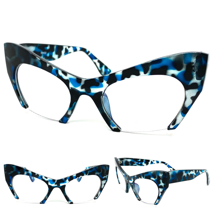 Women's Classic Modern RETRO Cat Eye Style Clear Lens EYE GLASSES Blue Leopard Frame 1586