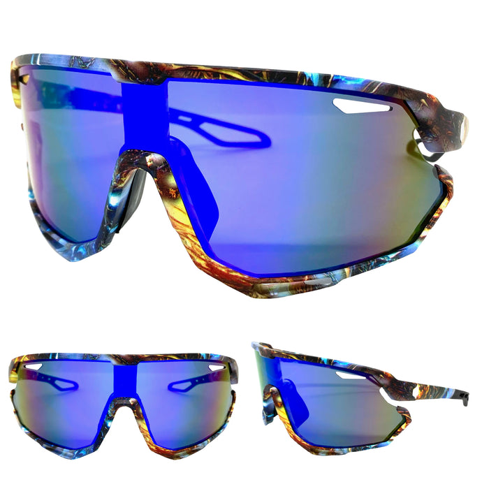 Oversized Retro Sporty Wrap Around Style SUNGLASSES Large Graffiti Frame 5318