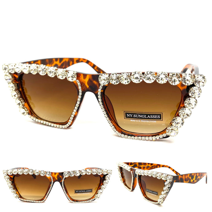 Women's Oversized Retro Cat Eye Style SUNGLASSES Large Funky Bling Tortoise Frame 2643