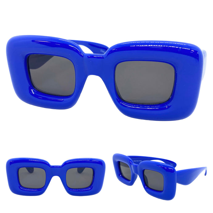 Oversized Modern Retro Style SUNGLASSES Super Thick Blue Frame 80486