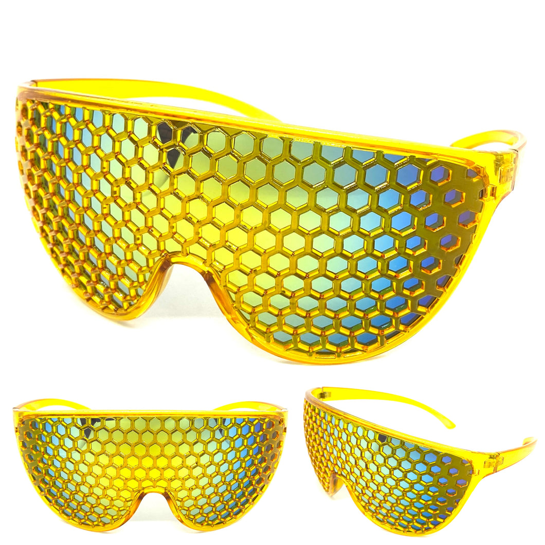 Oversized & Exaggerated Shield Style Party SUNGLASSES Huge Honeycomb Grid Lens 58870