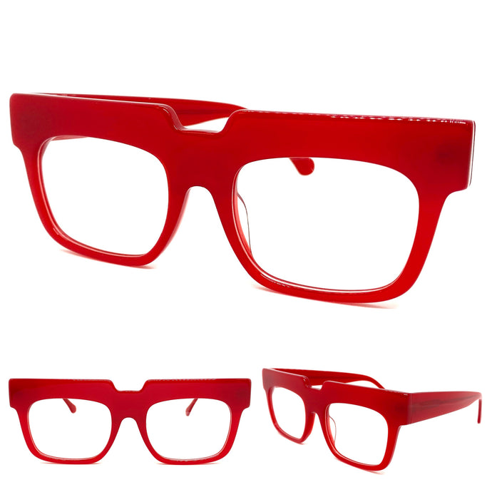 Oversized Exaggerated Retro Style Clear Lens EYEGLASSES Thick Red Optical Frame - RX Capable 3716