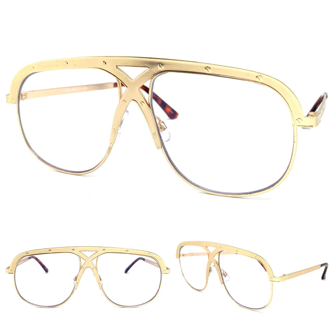 Oversized Exaggerated Retro Aviator Style CLEAR LENS EYEGLASSES Large Rose Gold Frame 4533