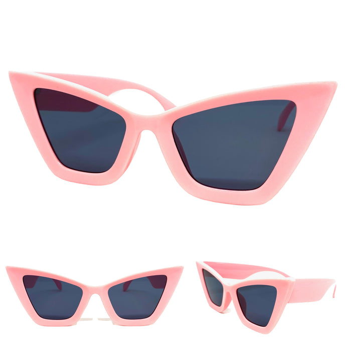 Oversized Vintage Retro Cat Eye Style SUNGLASSES Pink Frame 8407