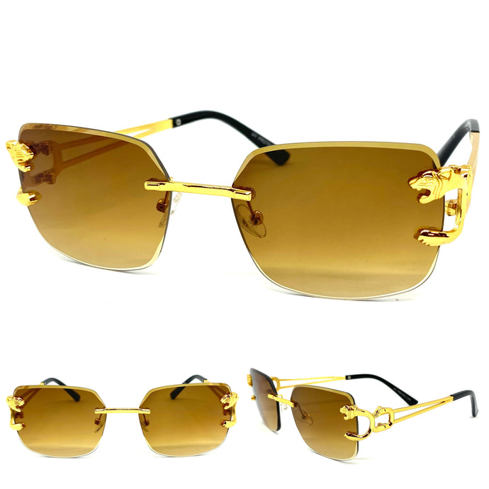 Men's Classy Elegant Luxury Modern Retro Style SUNGLASSES Rimless Gold Frame 27615