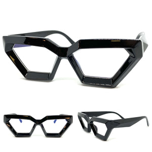 Exaggerated Modern Retro Cat Eye Style Clear Lens EYEGLASSES Thick Black Optical Frame - RX Capable 4079