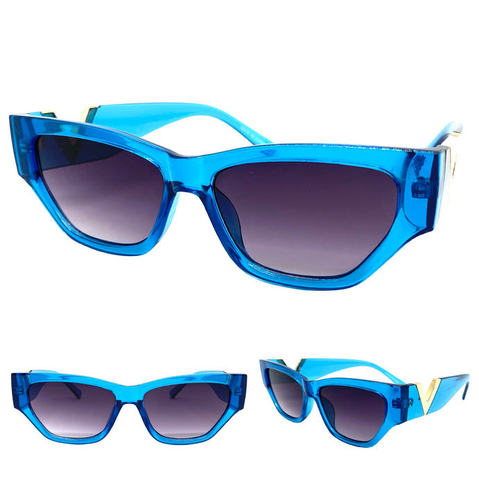 Exaggerated Modern Retro Cat Eye Style SUNGLASSES Funky Blue Frame E1678