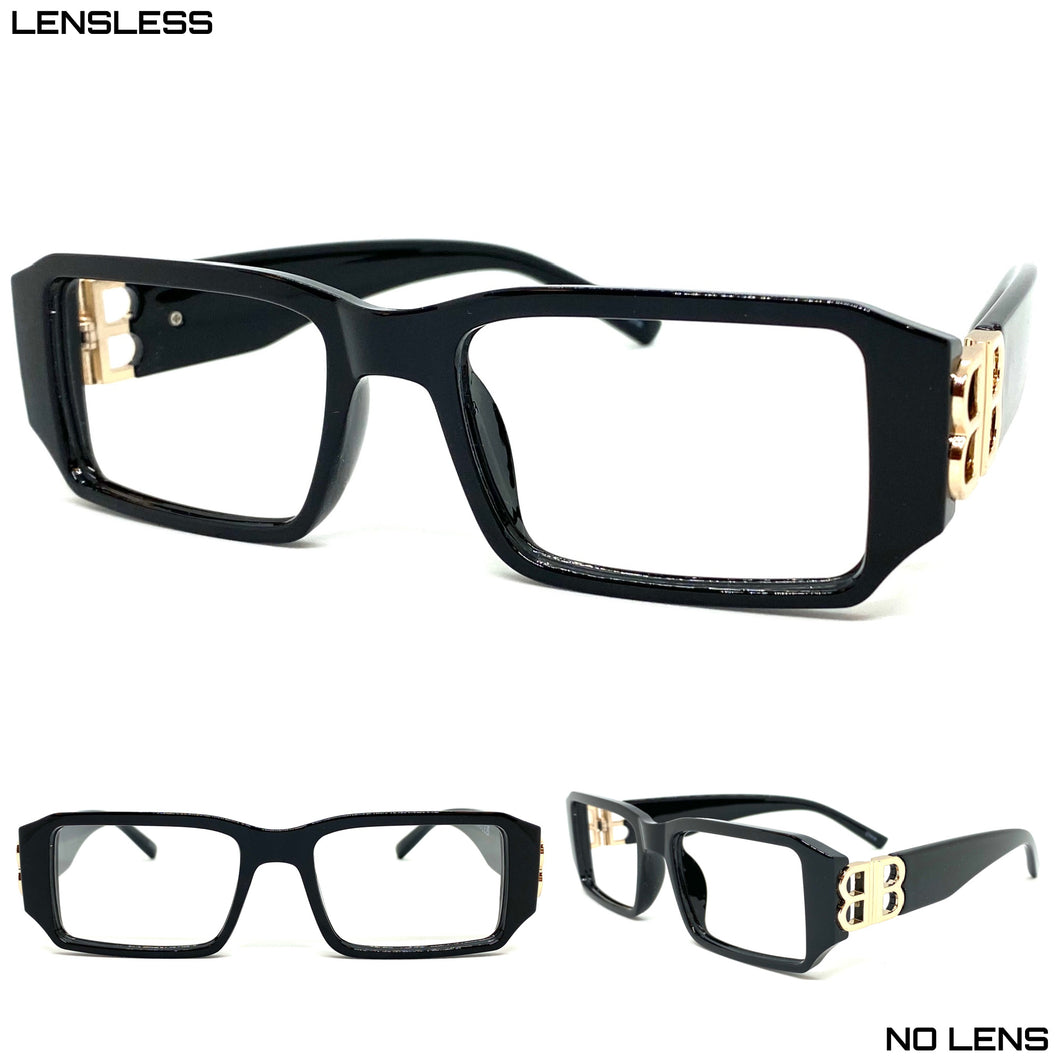 Classic Modern Retro Style Thick Black Lensless Eye Glasses- Frame Only NO Lens 6742