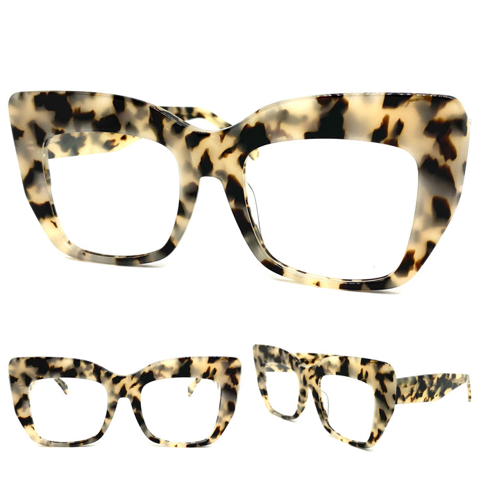 Oversized Exaggerated Retro Style Clear Lens EYEGLASSES Thick Tortoise Optical Frame - RX Capable 3721