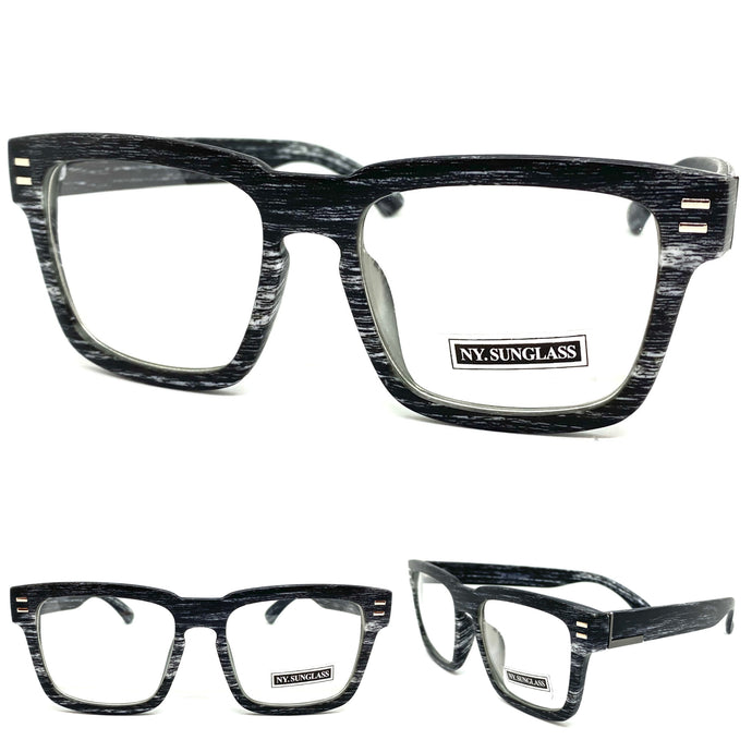 Men's Classic Vintage Retro Style CLEAR LENS EYEGLASSES Large Square Faux Wood Frame 6429